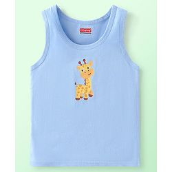 Babyhug 100% Cotton Knit Sleeveless Striped & Giraffe Print Sando Pack Of 3 - Blue White & Yellow