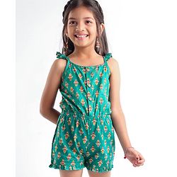 Babyhug 100% Cambric Sleeveless Printed Jumpsuit - Green.