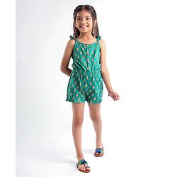 Babyhug 100% Cambric Sleeveless Printed Jumpsuit - Green.