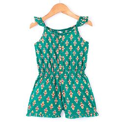 Babyhug 100% Cambric Sleeveless Printed Jumpsuit - Green.