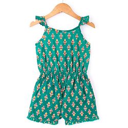 Babyhug 100% Cambric Sleeveless Printed Jumpsuit - Green.