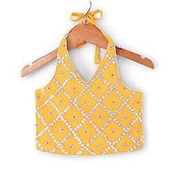 Babyhug Sleeveless Embrodered Choli with Foil Printed Pleated Lehenga and Dupatta - Mustard