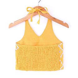 Babyhug Sleeveless Embrodered Choli with Foil Printed Pleated Lehenga and Dupatta - Mustard