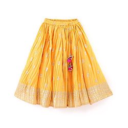 Babyhug Sleeveless Embrodered Choli with Foil Printed Pleated Lehenga and Dupatta - Mustard
