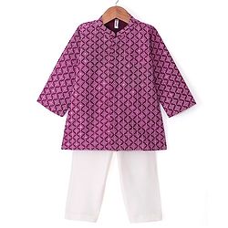 Babyhug Woven Full Sleeves Embroidered Kurta & Pajama Set - Purple