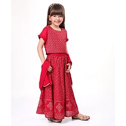 Babyhug Half Sleeves Sequined Embroidered Choli Lehenga and Dupatta Set - Red