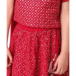 Babyhug Half Sleeves Sequined Embroidered Choli Lehenga and Dupatta Set - Red