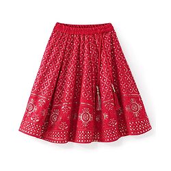 Babyhug Half Sleeves Sequined Embroidered Choli Lehenga and Dupatta Set - Red
