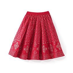 Babyhug Half Sleeves Sequined Embroidered Choli Lehenga and Dupatta Set - Red