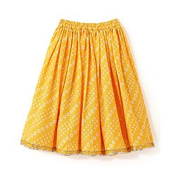 Babyhug 100% Cotton Knit Sleeveless Sequenced Embroidered Choli with Bandhani Printed Lehenga  and Dupatta Set - Yellow