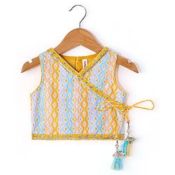 Babyhug 100% Cotton Knit Sleeveless Sequenced Embroidered Choli with Bandhani Printed Lehenga  and Dupatta Set - Yellow