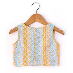 Babyhug 100% Cotton Knit Sleeveless Sequenced Embroidered Choli with Bandhani Printed Lehenga  and Dupatta Set - Yellow