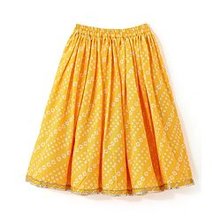 Babyhug 100% Cotton Knit Sleeveless Sequenced Embroidered Choli with Bandhani Printed Lehenga  and Dupatta Set - Yellow