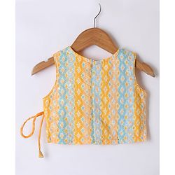 Babyhug 100% Cotton Knit Sleeveless Sequenced Embroidered Choli with Bandhani Printed Lehenga  and Dupatta Set - Yellow