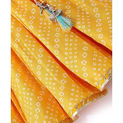 Babyhug 100% Cotton Knit Sleeveless Sequenced Embroidered Choli with Bandhani Printed Lehenga  and Dupatta Set - Yellow