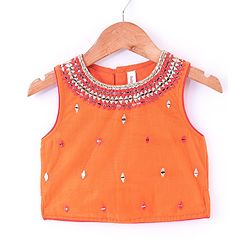 Babyhug Sleeveless Embroidered Choli with Pattola Lehenga and Dupatta Set - Red