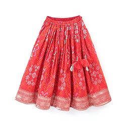 Babyhug Sleeveless Embroidered Choli with Pattola Lehenga and Dupatta Set - Red