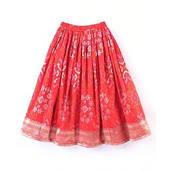 Babyhug Sleeveless Embroidered Choli with Pattola Lehenga and Dupatta Set - Red