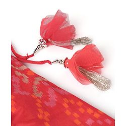 Babyhug Sleeveless Embroidered Choli with Pattola Lehenga and Dupatta Set - Red