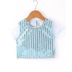 Babyhug Half Sleeves Sequenced Choli with Sequenced Lehenga and Dupatta Set - Sky Blue