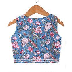 Babyhug 100% Cotton Woven Sleeveless Floral Printed Choli with Lehenga and Dupatta - Teal Blue