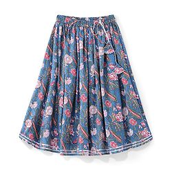 Babyhug 100% Cotton Woven Sleeveless Floral Printed Choli with Lehenga and Dupatta - Teal Blue