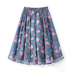 Babyhug 100% Cotton Woven Sleeveless Floral Printed Choli with Lehenga and Dupatta - Teal Blue