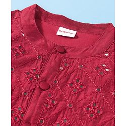 Babyhug Full Sleeves Embroidered   Kurta With Solid Colour Dhoti - Maroon