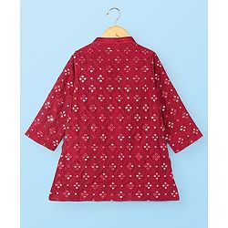 Babyhug Full Sleeves Embroidered   Kurta With Solid Colour Dhoti - Maroon