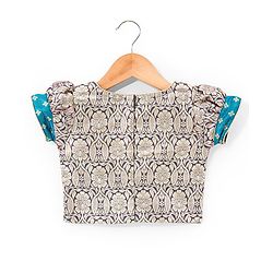Babyhug Puff Sleeve Pattu Pavda Brocade Choli With Lehenga And Dupatta Set - Teal