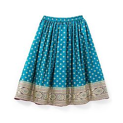 Babyhug Puff Sleeve Pattu Pavda Brocade Choli With Lehenga And Dupatta Set - Teal