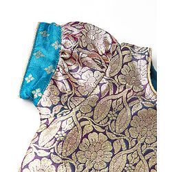Babyhug Puff Sleeve Pattu Pavda Brocade Choli With Lehenga And Dupatta Set - Teal