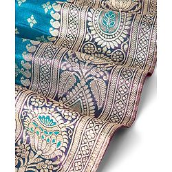 Babyhug Puff Sleeve Pattu Pavda Brocade Choli With Lehenga And Dupatta Set - Teal