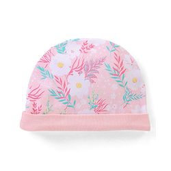 Babyhug 100% Cotton Knit Cap Mittens & Booties Floral Print - Pink