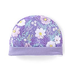 Babyhug 100% Cotton Interlock Knit Cap Mittens And Booties Floral Print - Purple