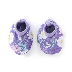 Babyhug 100% Cotton Interlock Knit Cap Mittens And Booties Floral Print - Purple