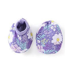 Babyhug 100% Cotton Interlock Knit Cap Mittens And Booties Floral Print - Purple