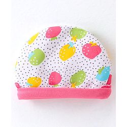 Babyhug 100% Cotton Interlock Knit Cap Mitten & Booties Strawberry Print - Pink & White