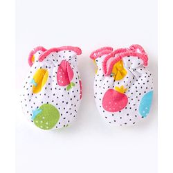 Babyhug 100% Cotton Interlock Knit Cap Mitten & Booties Strawberry Print - Pink & White