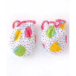 Babyhug 100% Cotton Interlock Knit Cap Mitten & Booties Strawberry Print - Pink & White