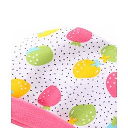 Babyhug 100% Cotton Interlock Knit Cap Mitten & Booties Strawberry Print - Pink & White