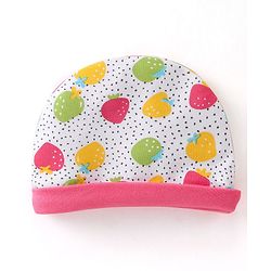 Babyhug 100% Cotton Interlock Knit Cap Mitten & Booties Strawberry Print - Pink & White
