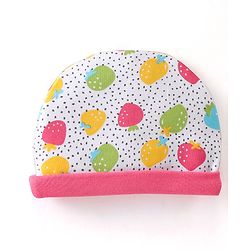 Babyhug 100% Cotton Interlock Knit Cap Mitten & Booties Strawberry Print - Pink & White