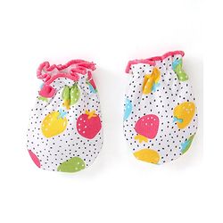 Babyhug 100% Cotton Interlock Knit Cap Mitten & Booties Strawberry Print - Pink & White