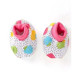 Babyhug 100% Cotton Interlock Knit Cap Mitten & Booties Strawberry Print - Pink & White