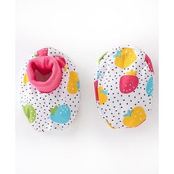 Babyhug 100% Cotton Interlock Knit Cap Mitten & Booties Strawberry Print - Pink & White
