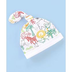 Babyhug 100% Cotton Knit Cap Animal Print- White