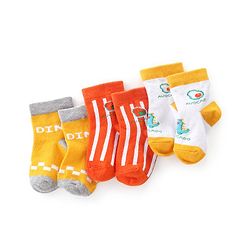 Cute Walk by Babyhug Anti Bacterial Ankle Length Non Terry Socks Avocado Design Pack of 3  - Yellow & Orange