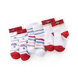 Cutewalk By Babyhug Anti Bacterial Ankle Length Socks Cars Print Pack Of 3 - White & Red