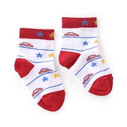 Cutewalk By Babyhug Anti Bacterial Ankle Length Socks Cars Print Pack Of 3 - White & Red